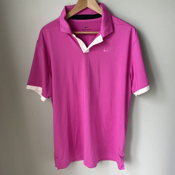 Nike Other - Nike Golf‎ Polo Shirt Men's Dri-Fit Size Large Standard Fit pink And White EUC